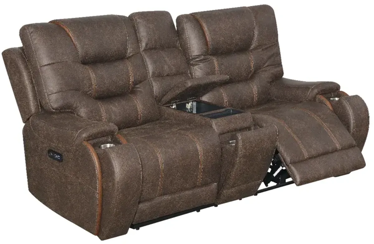 Canyon Walnut Power Reclining Console Loveseat with Power Headrest