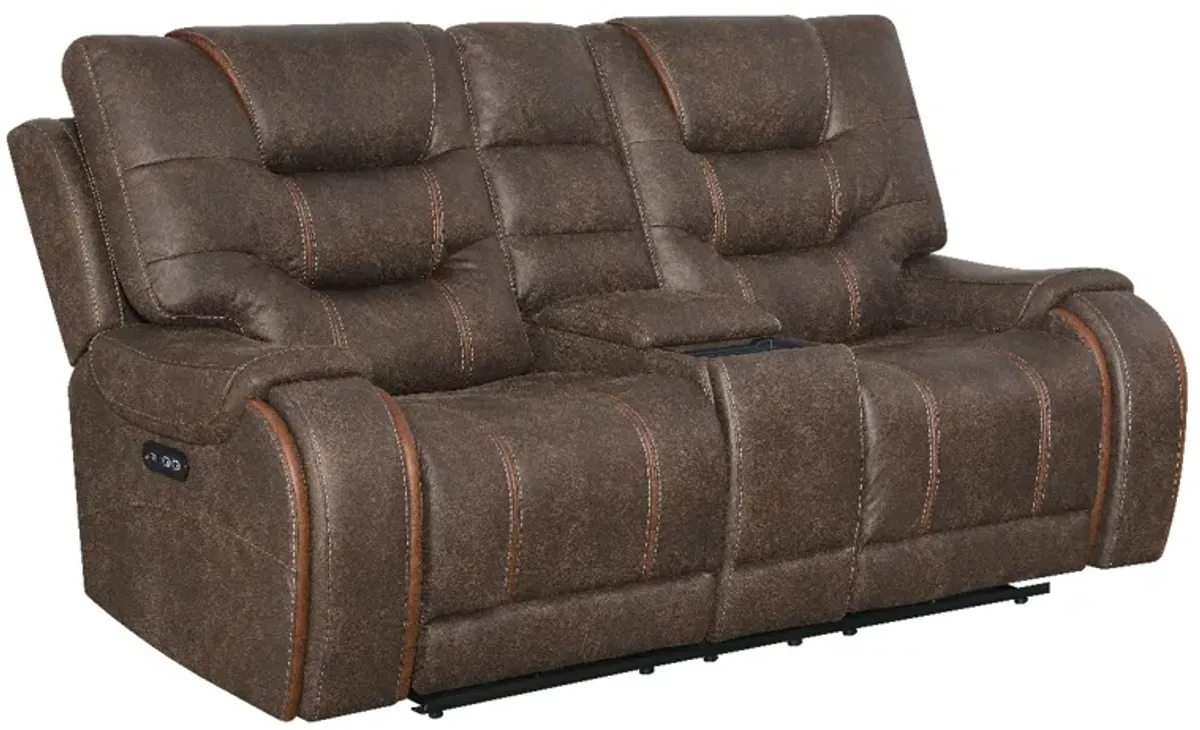 Canyon Walnut Power Reclining Console Loveseat with Power Headrest
