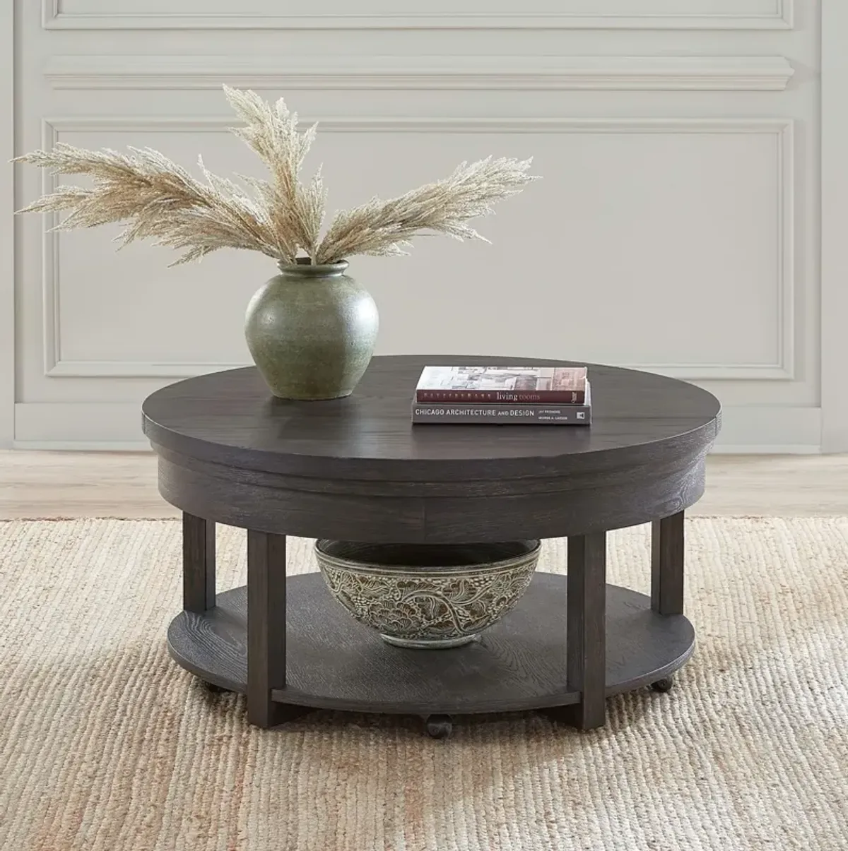 Liberty Furniture Weston Peppercorn Round Lift Top Cocktail Table