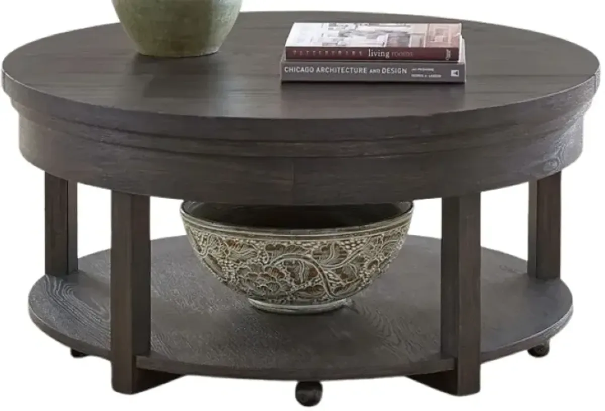 Liberty Furniture Weston Peppercorn Round Lift Top Cocktail Table
