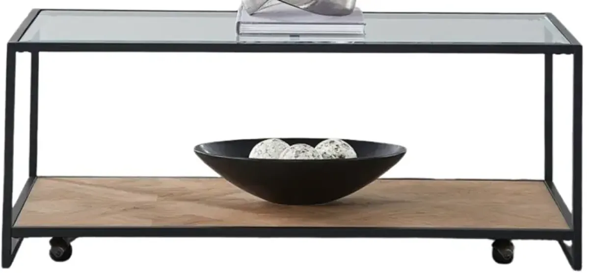 Liberty Furniture Bedford Clear Glass Cocktail Table with Black/Weathered Oak Base