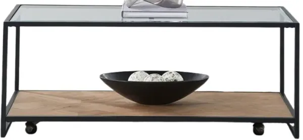 Liberty Furniture Bedford Clear Glass Cocktail Table with Black/Weathered Oak Base