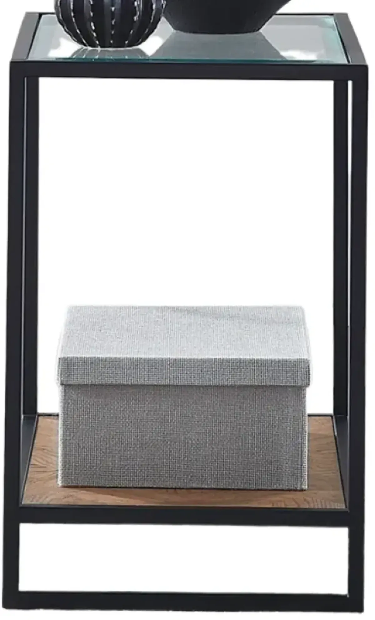 Liberty Furniture Bedford Clear Glass Chairside Table with Black/Weathered Oak Base