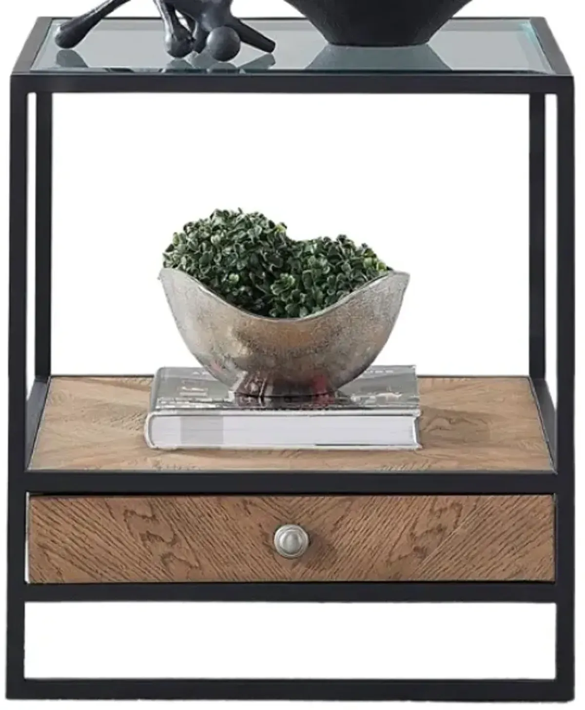 Liberty Furniture Bedford Clear Glass End Table with Black/Weathered Oak Base