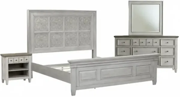 Liberty Furniture Heartland 4-Piece Antique White/Tobacco California King Panel Bedroom Set