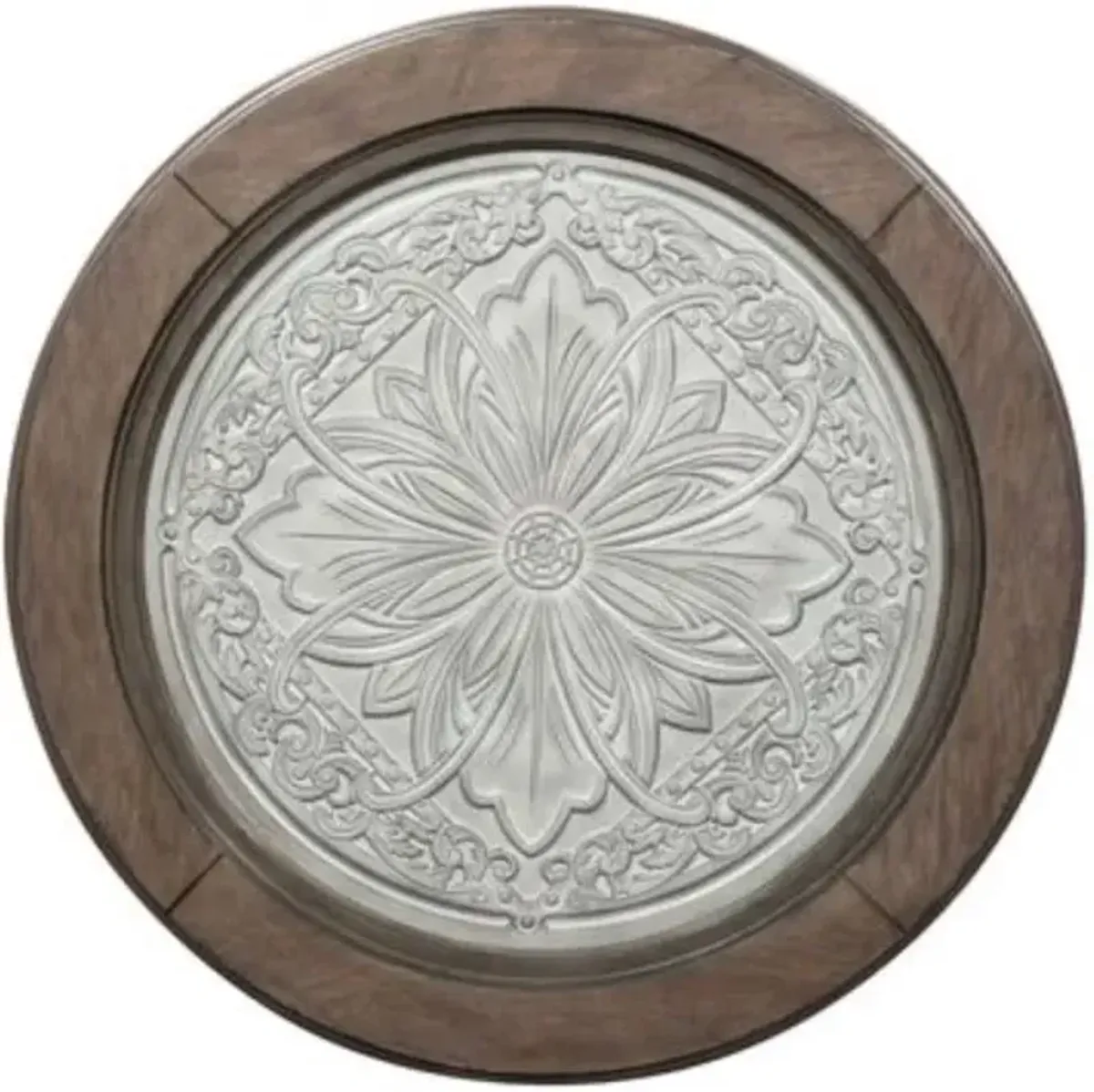 Liberty Furniture Heartland Glass Top Round Ceiling Tile Cocktail Table with Antique White Base