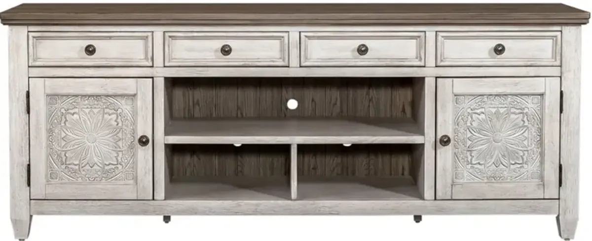 Liberty Furniture Heartland Tobacco Top Tile TV Console with Antique White Base