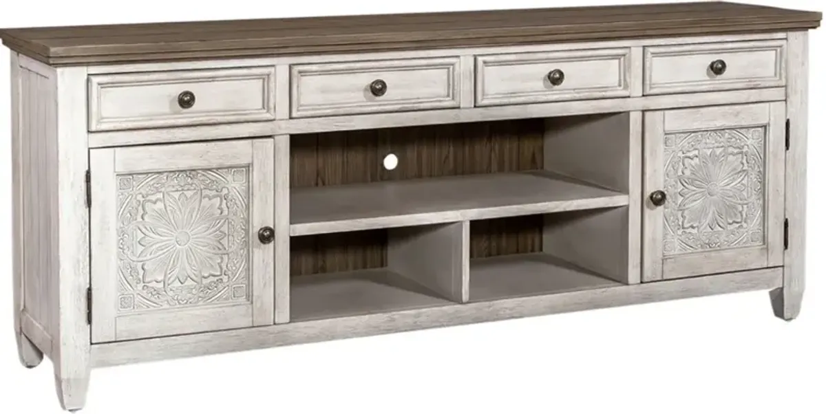Liberty Furniture Heartland Tobacco Top Tile TV Console with Antique White Base