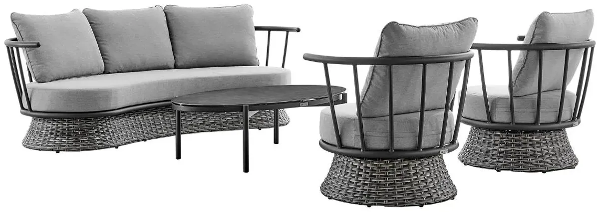 Armen Living Monk 4-Piece Black/Dark Grey Outdoor Patio Living Room Set
