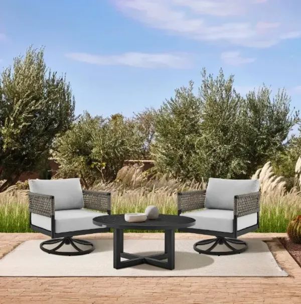 Armen Living Felicia and Argiope 3-Piece Black Patio Outdoor Swivel Seating Set
