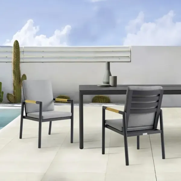 Armen Living Royal 2-Piece Aluminum/Black/Dark Gray Outdoor Dining Chair Set