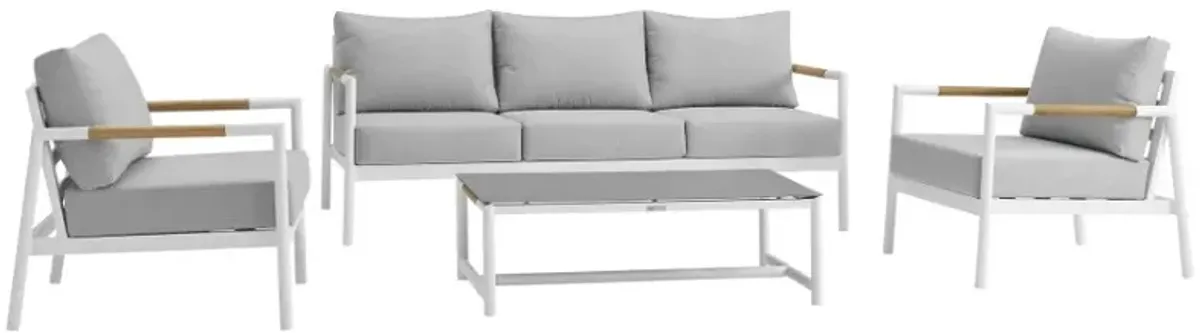 Armen Living Royal 4-Piece Aluminum/Light Gray/White Outdoor Seating Set