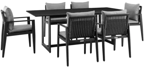 Armen Living Grand 7-Piece Black/Grey Outdoor Patio Dining Set