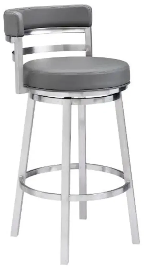 Armen Living Titana Brushed Stainless Steel/Grey Barstool