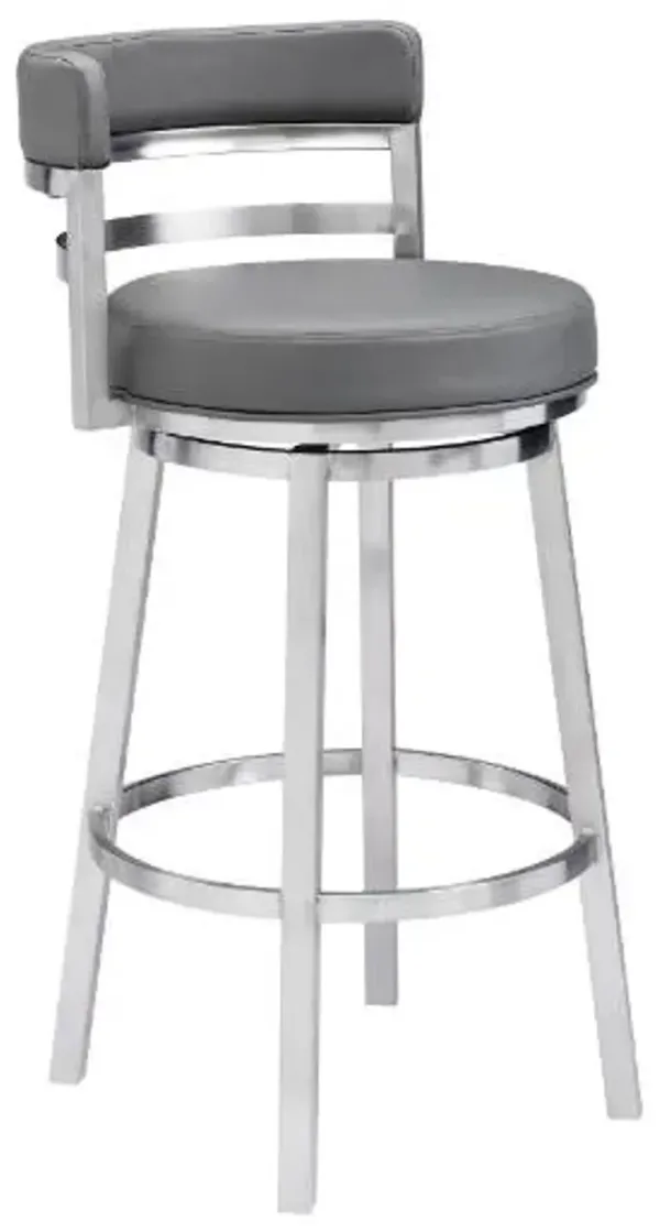 Armen Living Titana Brushed Stainless Steel/Grey Counter Stool