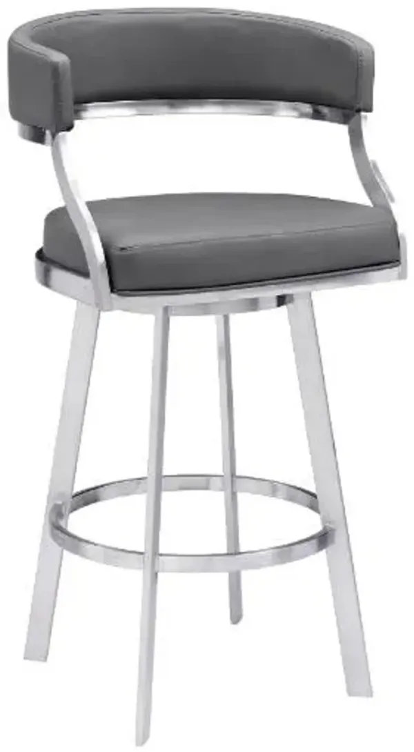 Armen Living Dione Brushed Stainless Steel/Grey Counter Stool
