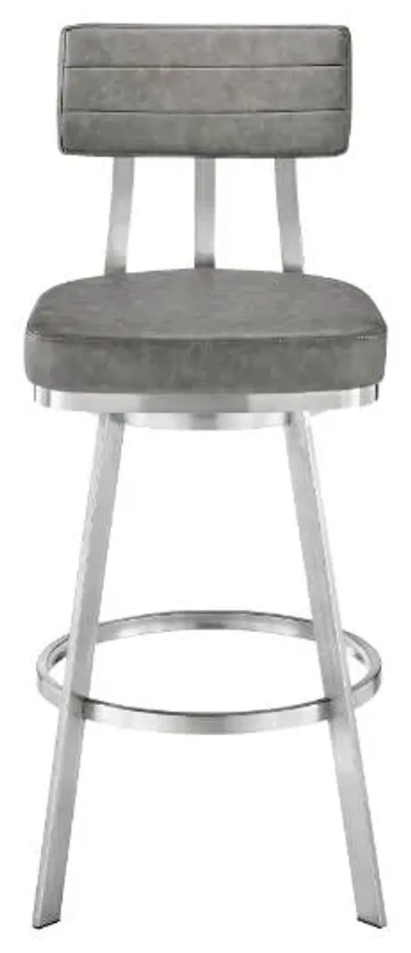 Armen Living Jinab Brushed Stainless Steel/Grey Barstool