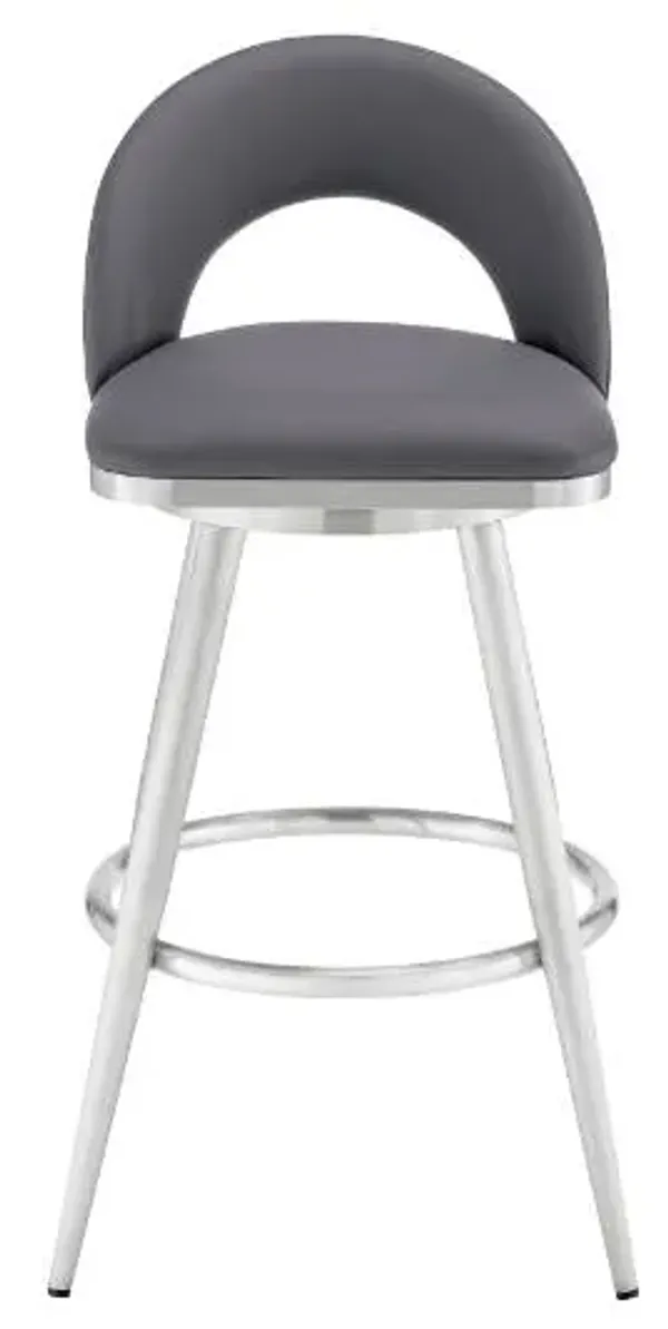 Armen Living Lottech Brushed Stainless Steel/Grey Barstool