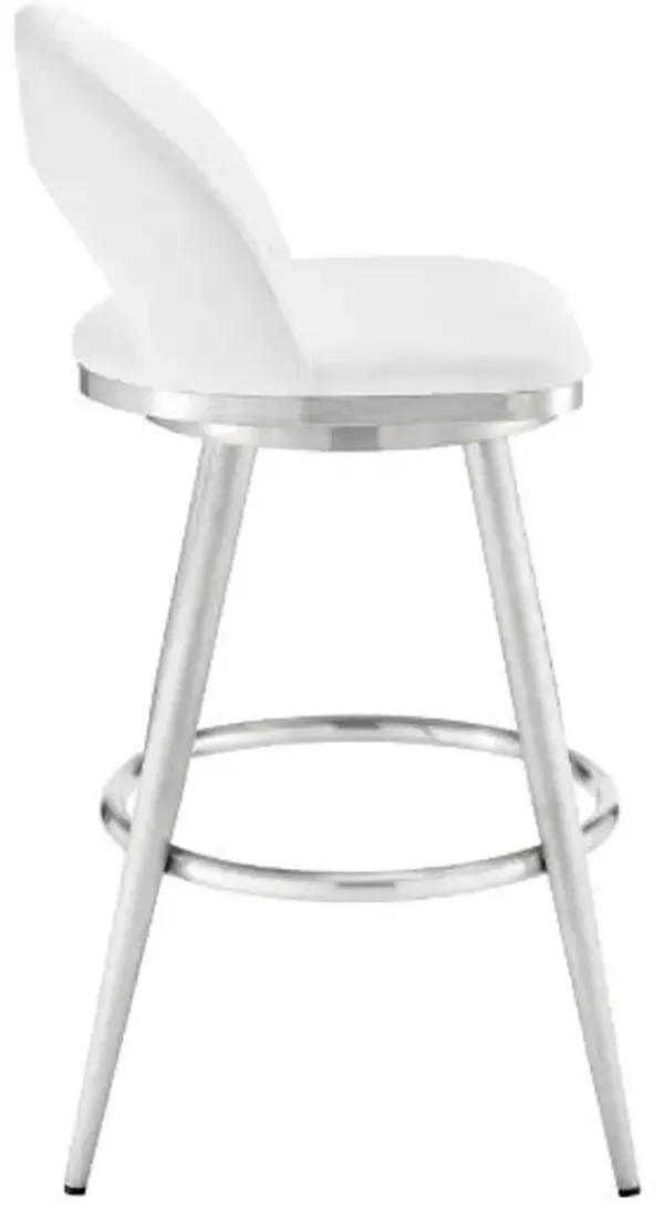 Armen Living Lottech Brushed Stainless Steel/White Barstool