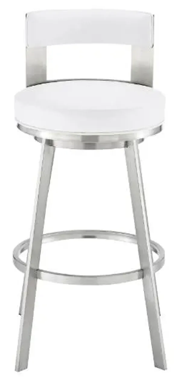 Armen Living Lynof Brushed Stainless Steel/White Counter Stool