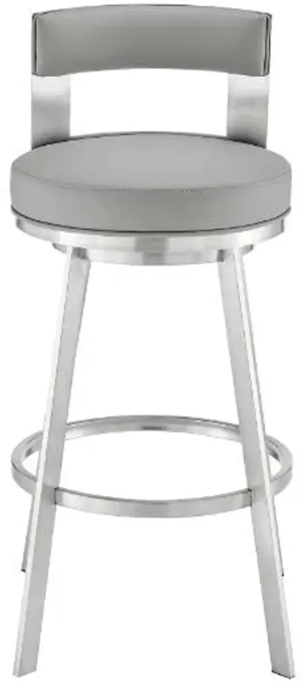 Armen Living Lynof Brushed Stainless Steel/Light Grey Barstool