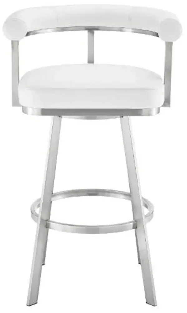 Armen Living Nolagam Brushed Stainless Steel/White Counter Stool