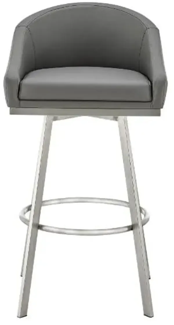 Armen Living Noran Brushed Stainless Steel/Grey Barstool