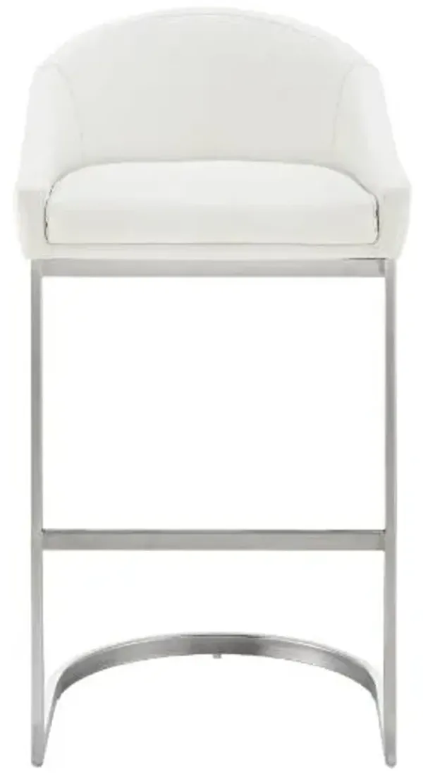 Armen Living Atherik Brushed Stainless Steel/White Barstool