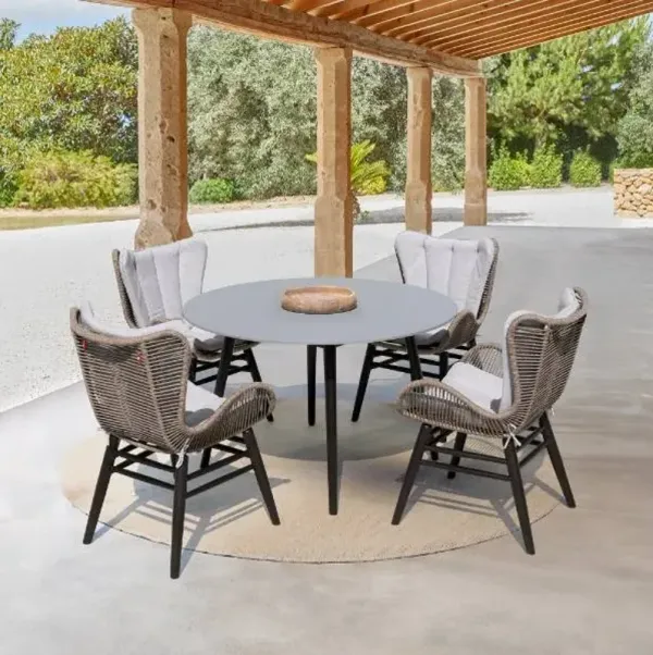 Armen Living Sydney/Fanny 5-Piece Dark Eucalyptus/Grey/Light Eucalyptus/Truffle Patio Outdoor Dining Set