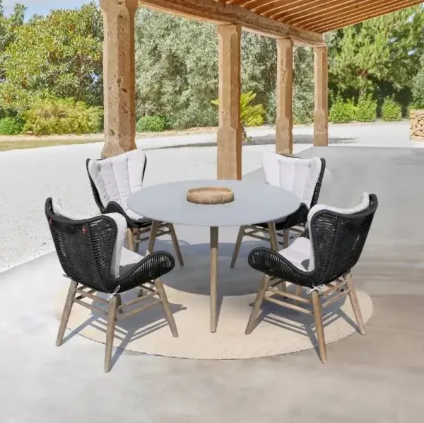 Armen Living Sydney/Fanny 5-Piece Charcoal/Dark Eucalyptus/Grey/Light Eucalyptus Patio Outdoor Dining Set