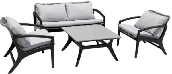 Armen Living Brighton 4-Piece Dark Eucalyptus/Grey/White Outdoor Patio Seating Set