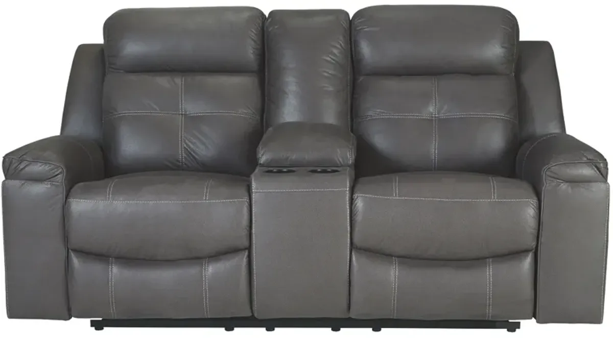 Signature Design by Ashley® Jesolo Dark Gray Double Reclining Loveseat with Console