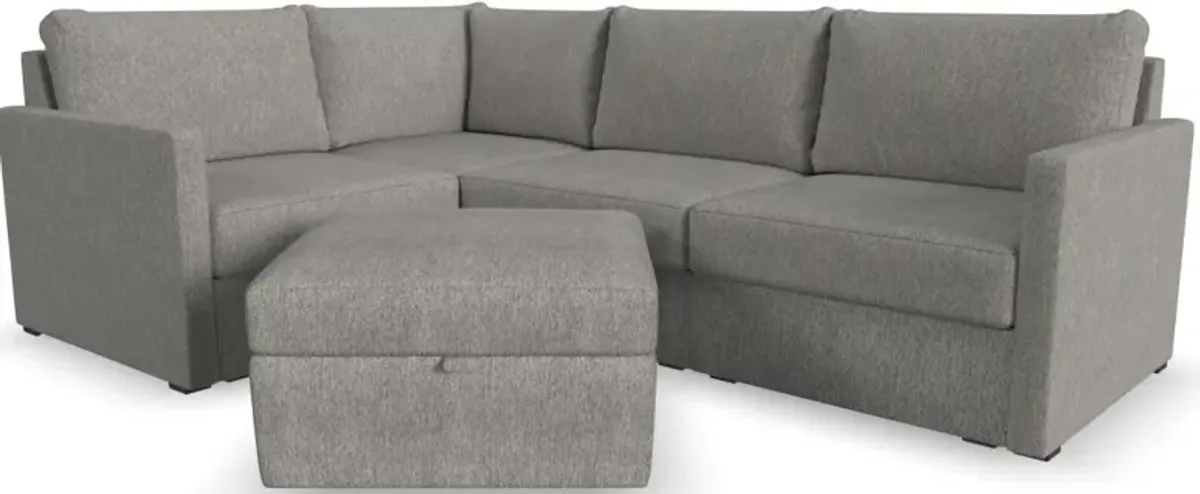 Flex by Flexsteel® 4-Piece Gray 4-Seat Sectional with Storage Ottoman