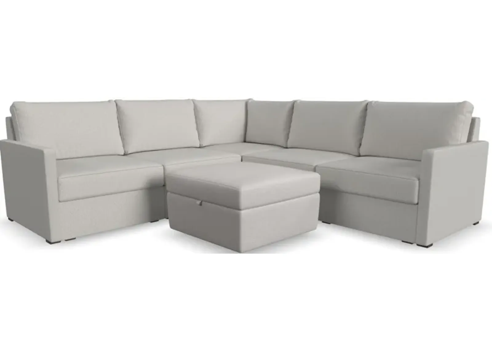 Flex by Flexsteel® 5-Piece Taupe 5-Seat Sectional with Storage Ottoman