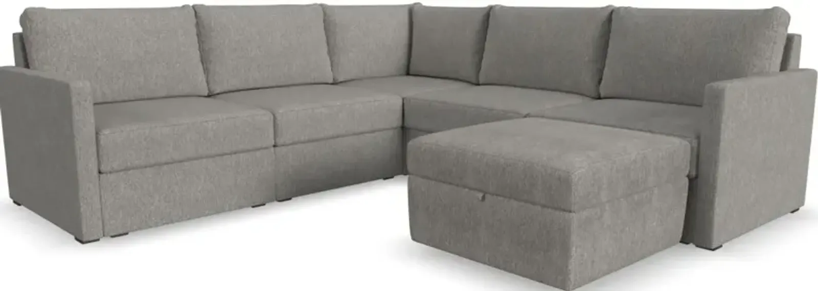 Flex by Flexsteel® 5-Piece Gray 5-Seat Sectional with Storage Ottoman