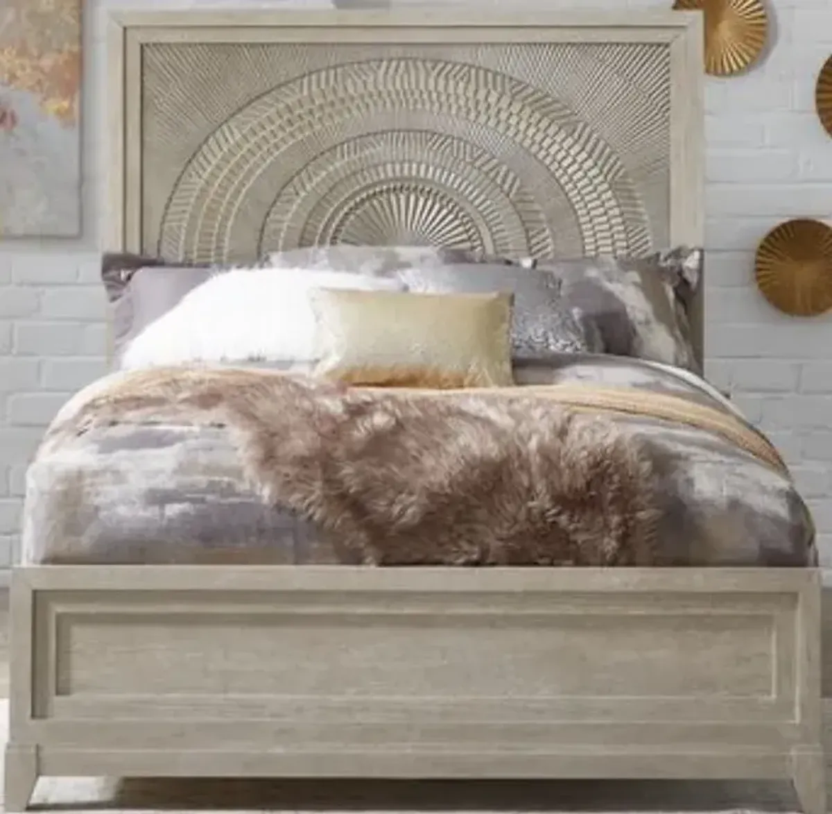 Liberty Furniture Belmar Washed Taupe/Silver Champagne Queen Panel Bed