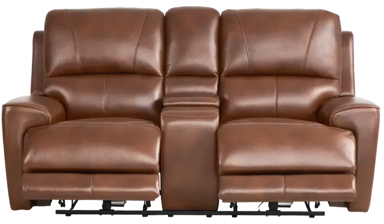 Drew & Jonathan Home Fremont Brown Leather Power Headrest Reclining Console Loveseat