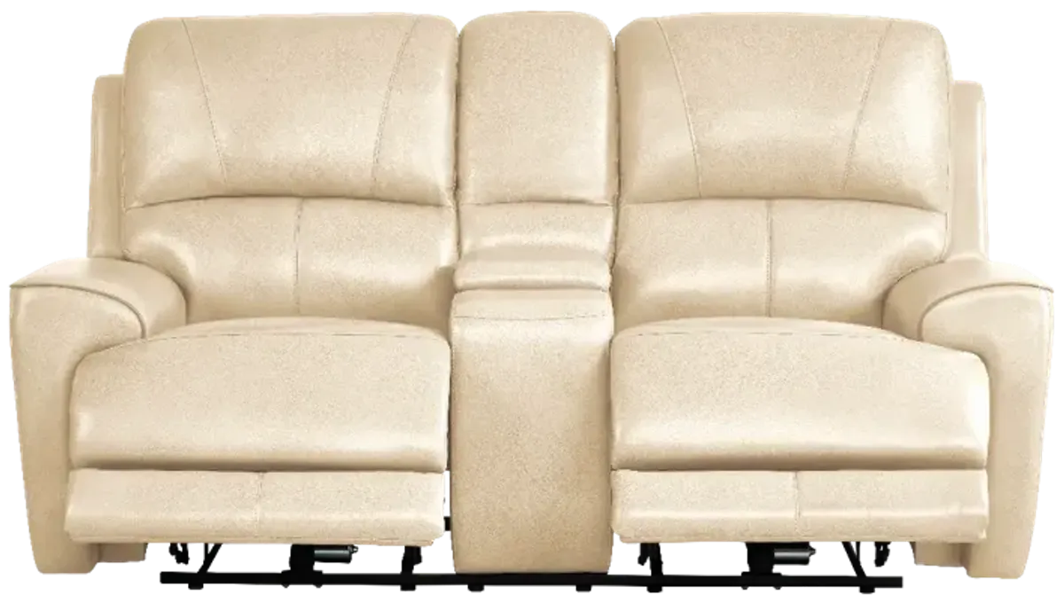 Drew & Jonathan Home Fremont Almond Leather Power Headrest Reclining Console Loveseat
