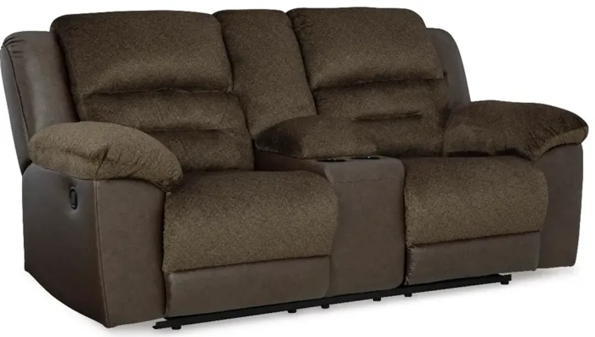 Benchcraft® Dorman Chocolate Reclining Loveseat with Console