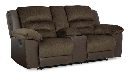 Benchcraft® Dorman Chocolate Reclining Loveseat with Console