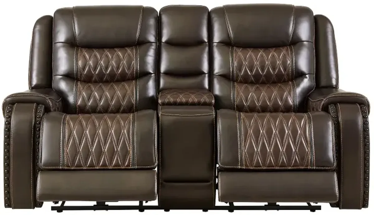 Drew & Jonathan Home Leather Power Reclining Console Loveseat with Power Headrest