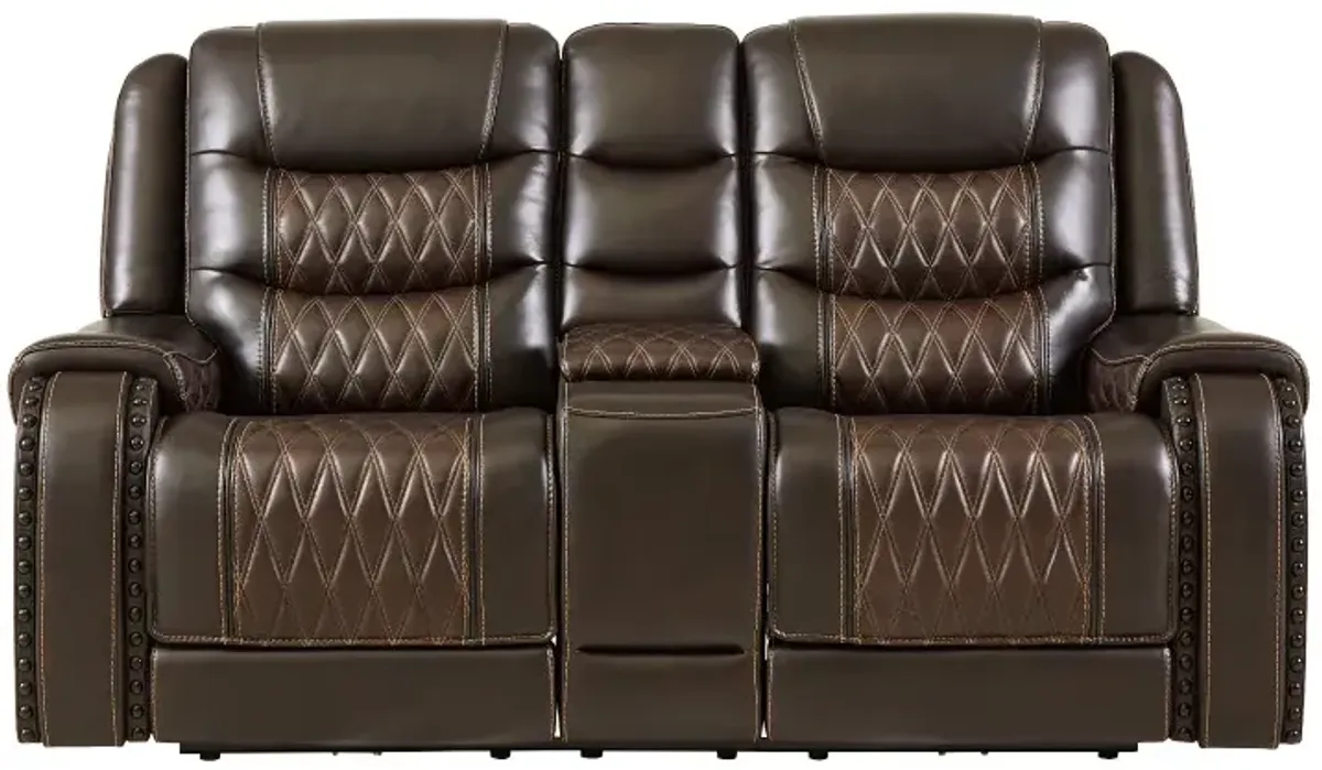 Drew & Jonathan Home Leather Power Reclining Console Loveseat with Power Headrest