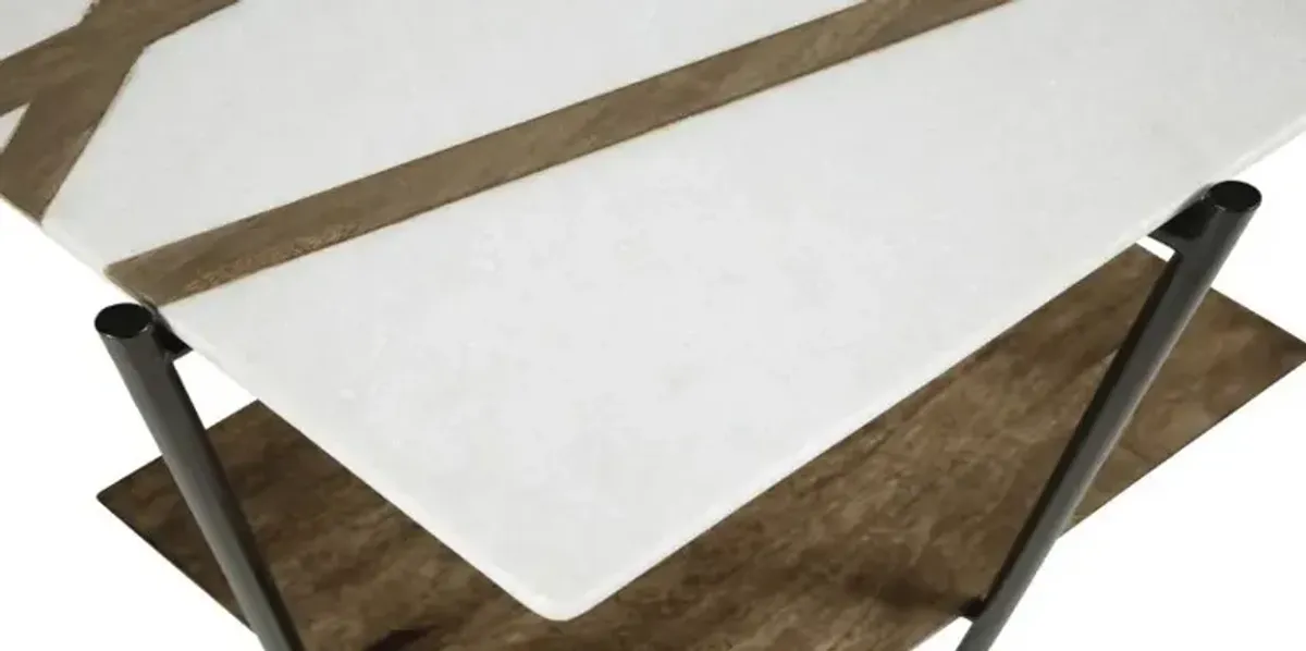 Signature Design by Ashley® Braxmore White Marble Top Accent Table with Light Brown Shelve and Black Stand 