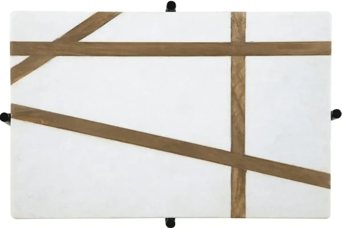 Signature Design by Ashley® Braxmore White Marble Top Accent Table with Light Brown Shelve and Black Stand 