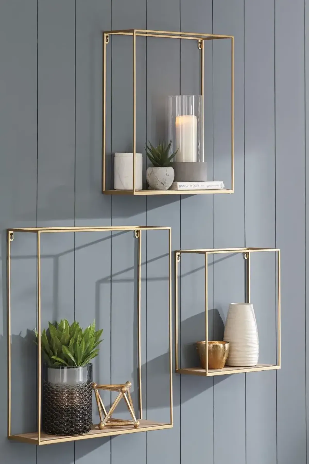 Signature Design by Ashley® Efharis 3-Piece Gold/Natural Wall Shelf Set