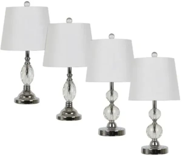 Crestview Collection Elements 4-Piece Silver/White 19.5" Table Lamp Set