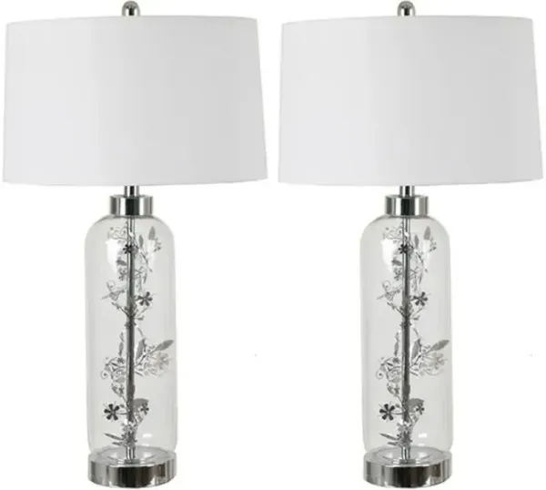 Crestview Collection Elements 2-Piece Chrome/White Table Lamp Set