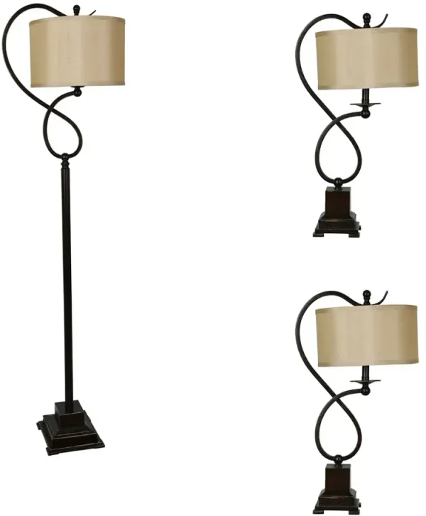 Crestview Collection 3-Piece Beige/Black Lamp Set