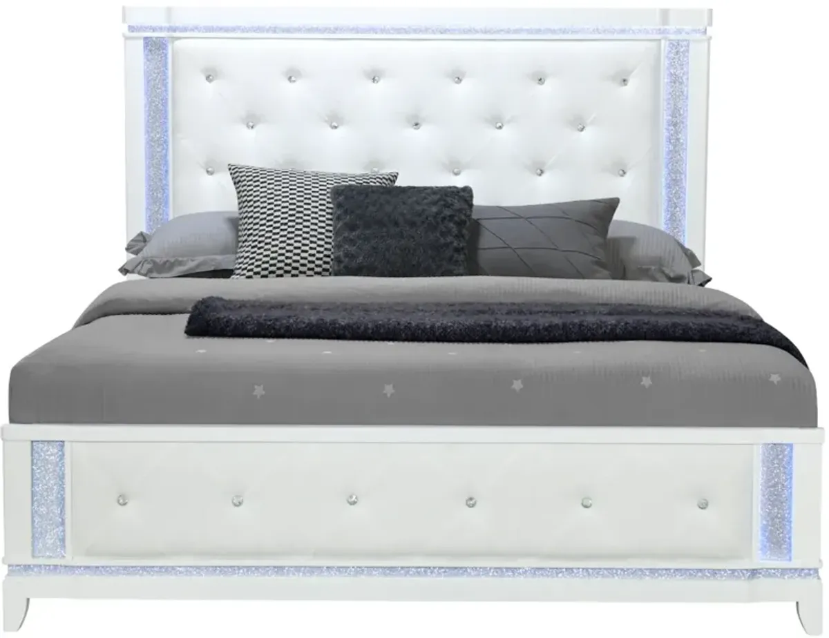 Global Furniture USA Alina 3-Piece White King Panel Bedroom Set with LED