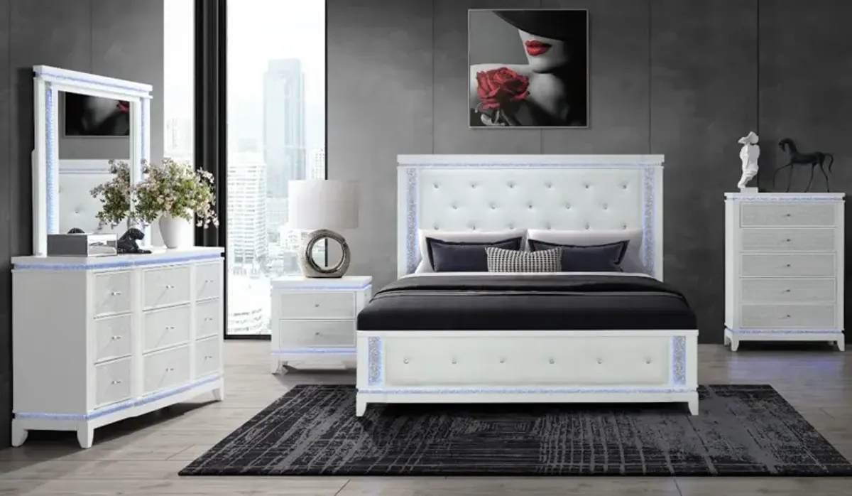 Global Furniture USA Alina 3-Piece White Queen Panel Bedroom Set with LED